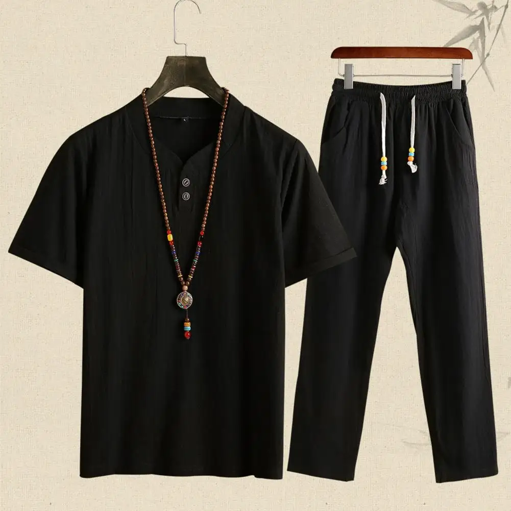 Simple Shirt Pants Set Skin-friendly Short Sleeve Shirt Drawstring Pants Set Short Sleeve Pullover Men Outfit Activewear
Simple Shirt Pants Set Skin-friendly Short Sleeve Shirt Drawstring Pants Set Short Sleeve Pullover Men Outfit Activewear