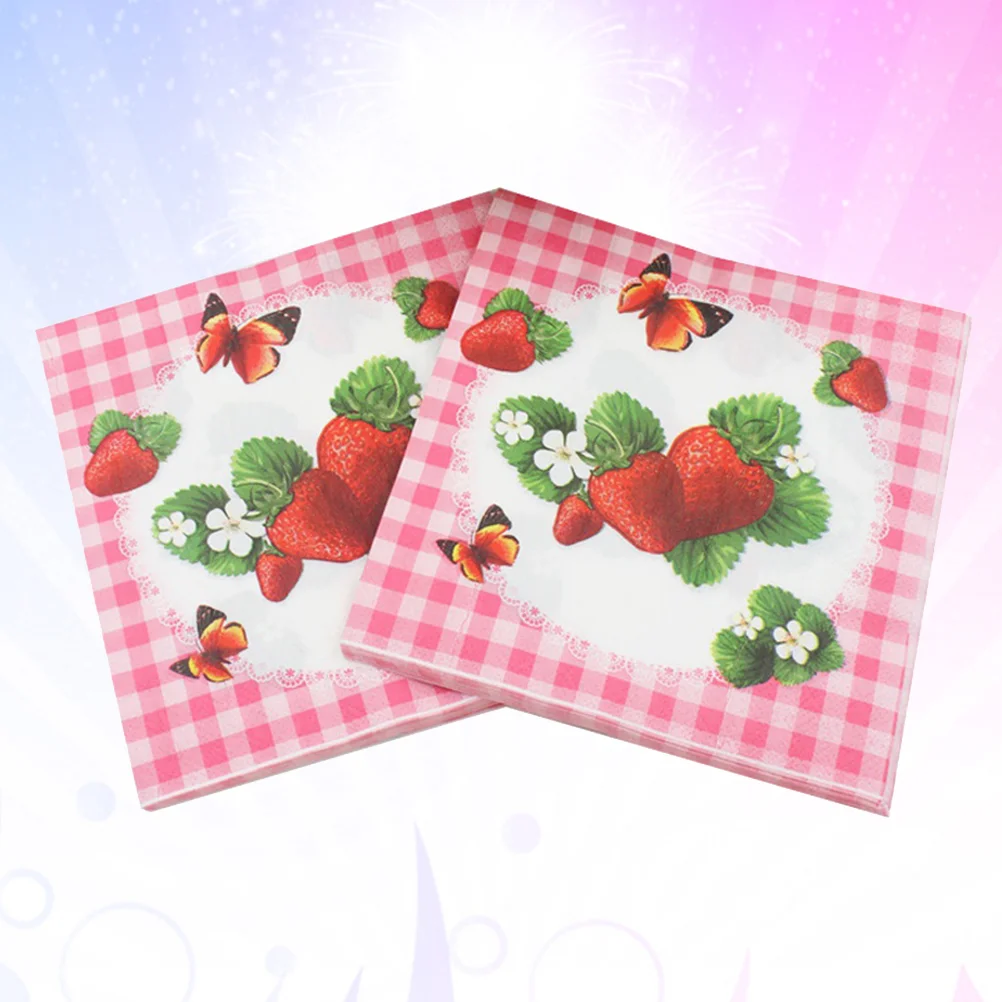 

20 Sheets Strawberry Decor Paper Towel Disposable Napkin Party Supplies Printing Baby