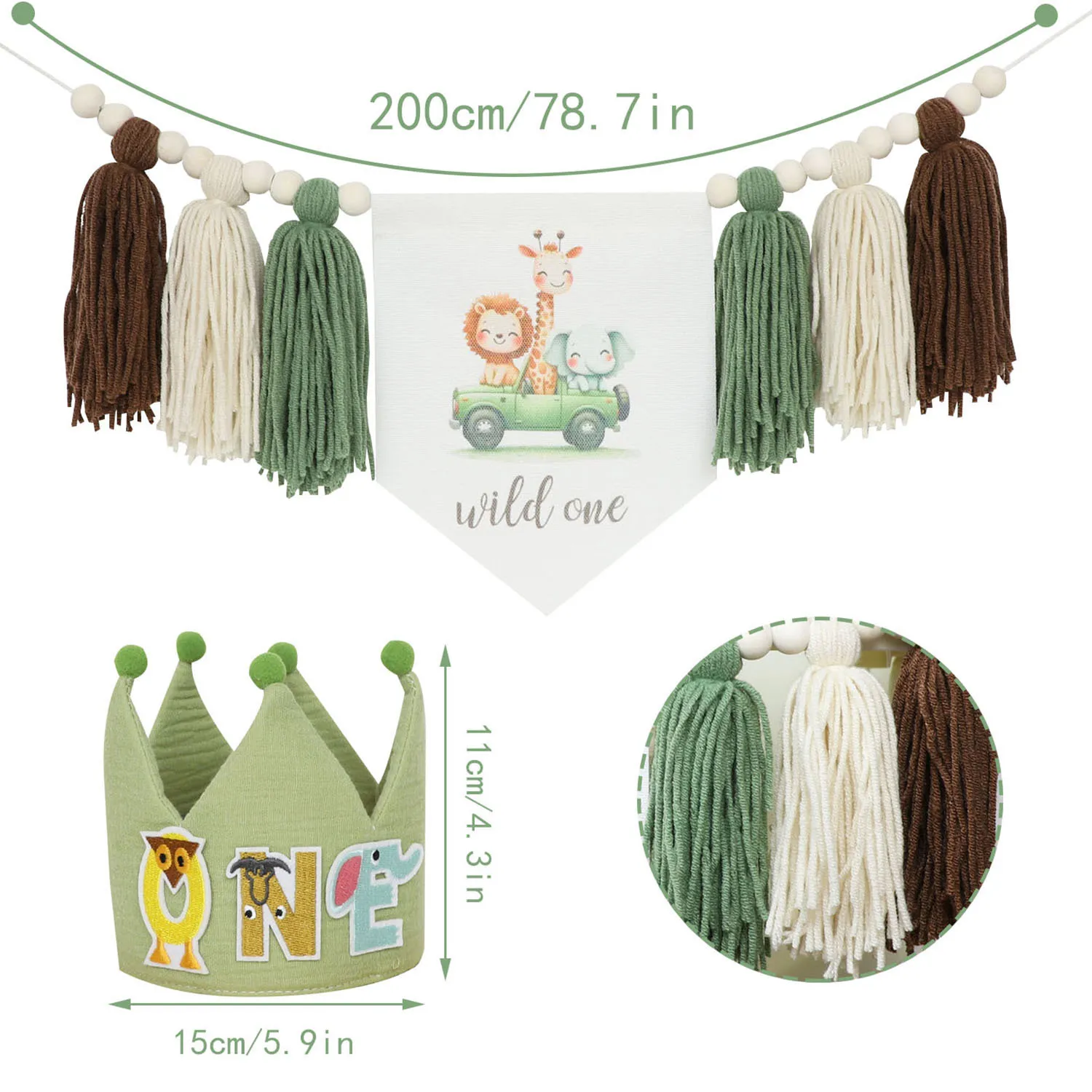 Green Lion 1st Birthday Banner - Wood Bead Tassel High Chair Decor 5 S3c7866fe8e3f43ea82c175ed45e5663dt