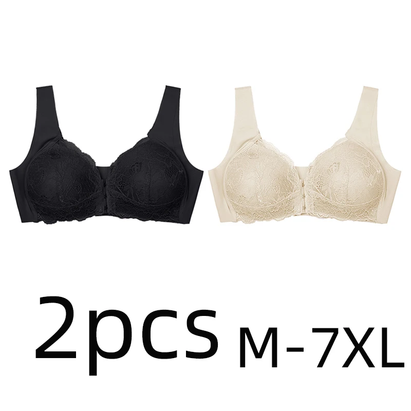 

2PCS Plus Size Bra Sexy Bralette Crop Top Underwear Push Up M-7XL Seamless Bra Lace Front Closure Brassiere Lingerie Female