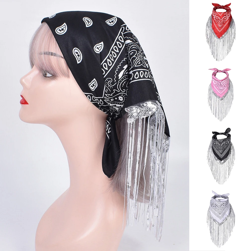 Hip Hop Paisley Headband Sequins Head Scarf Fringe Bandanas Neckerchief Bling Silver Tassel Scarves DIY Fashion Triangle Scarf
Hip Hop Paisley Headband Sequins Head Scarf Fringe Bandanas Neckerchief Bling Silver Tassel Scarves DIY Fashion Triangle Scarf