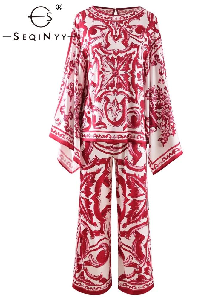 SEQINYY Elegant Sicily Suit Summer Spring New Fashion Design Women Runway Flare Sleeve Top Loose + Long Pants Red Flower Print
SEQINYY Elegant Sicily Suit Summer Spring New Fashion Design Women Runway Flare Sleeve Top Loose + Long Pants Red Flower Print