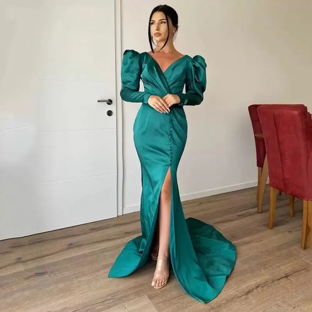 Hunter Green 2024 Mermaid Evening Dresses Puffy Long Sleeves Split Front V Neck Formal Prom Gowns Night Party Met Gala Robe
Hunter Green 2024 Mermaid Evening Dresses Puffy Long Sleeves Split Front V Neck Formal Prom Gowns Night Party Met Gala Robe