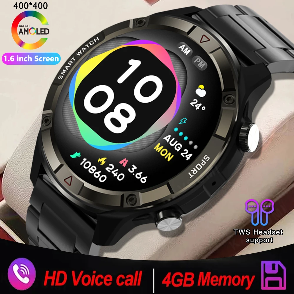 

New 4G RAM 454*454 HD Screen Men Smart Watch Always Display The Time Bluetooth Call Local Music Smartwatch For Android ios Clock