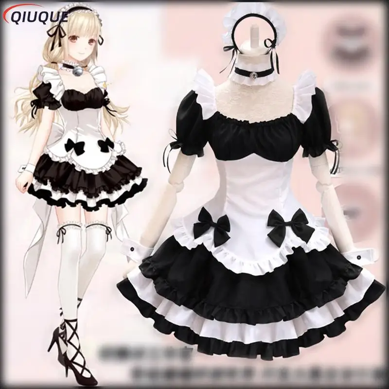 

Anime Black Maid Costumes French Bowknot Maid Skirt Girls Woman Amine Cosplay Costume Waitress Party Costumes