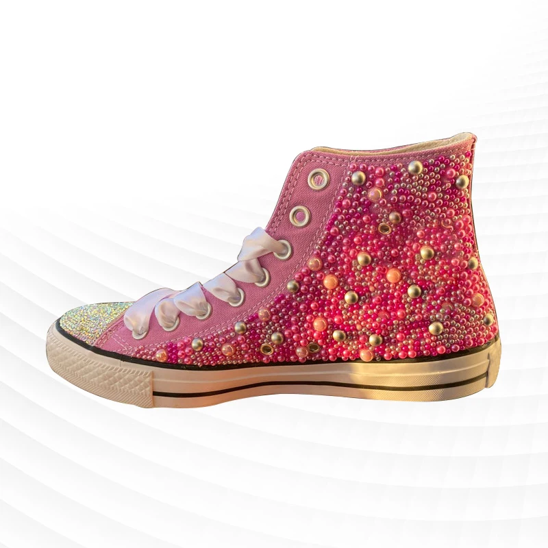 Pink pearl White Diamond High top canvas shoes handmade custom white Ribbon Walking Sports Casual plus size 35-41
Pink pearl White Diamond High top canvas shoes handmade custom white Ribbon Walking Sports Casual plus size 35-41