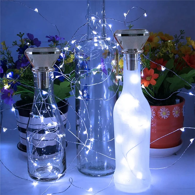 

Solar Wine Bottle Cork Lights 2M 20Leds Copper Wire Fairy String Lights for Wedding New Year Party Vase Garland Decor C