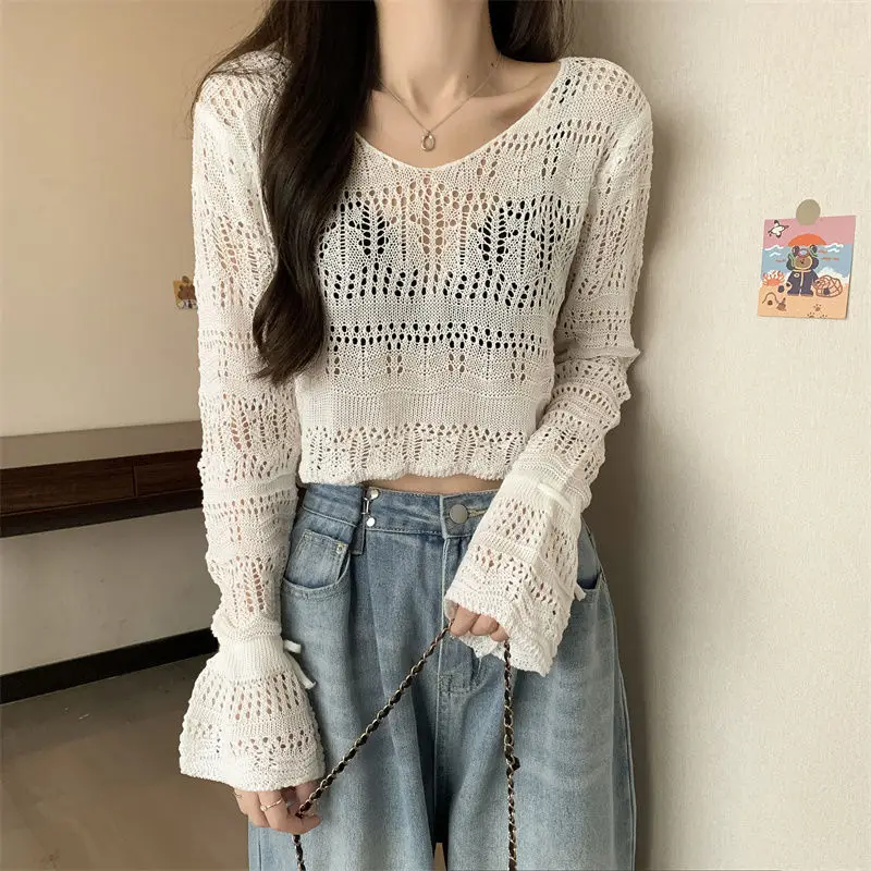 Yasuk Summer Solid Casual Women's Loose Tees Knitted Top Hollow Out Blouse Female Beach Bohemia Ruffle Sleeve Pullover Smock
Yasuk Summer Solid Casual Women's Loose Tees Knitted Top Hollow Out Blouse Female Beach Bohemia Ruffle Sleeve Pullover Smock