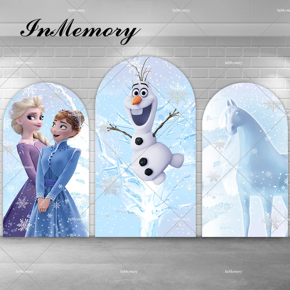 

Olaf Anna Elsa Frozen Theme Chiara Arch Backdrop Cover for Girls Winter Baby Shower Birthday Party Decor Arched Backgrounds