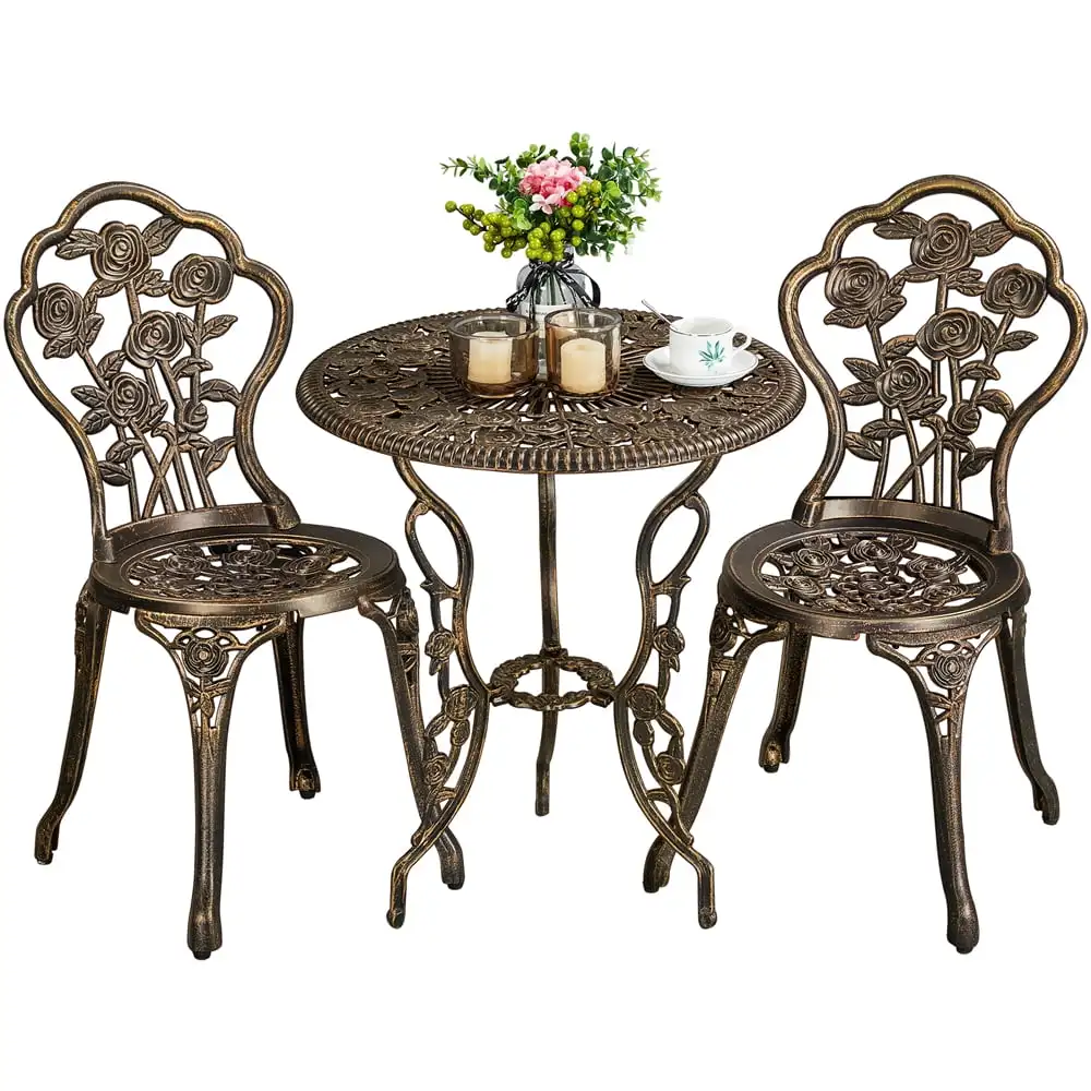 Garden Chairs, 3-Piece Rose Pattern Metal Outdoor Bistro Set with Umbrella Hole, Bronze Garden Tools
Garden Chairs, 3-Piece Rose Pattern Metal Outdoor Bistro Set with Umbrella Hole, Bronze Garden Tools