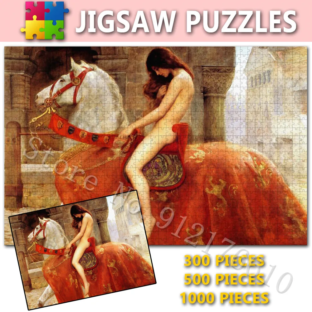 

Lady Godiva Vintage Jigsaw Puzzles John Collier Artwork Antique Paper Puzzle Adult 300/500/1000 Pcs Decompress Educational Toys