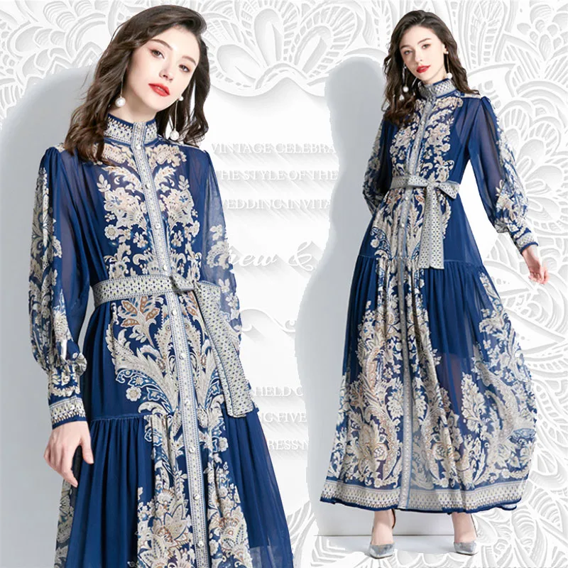 Spring Summer Women Printing Design Leisure Vintage Standing Collar Holiday Beach Temperament High Quality Long Dress
Spring Summer Women Printing Design Leisure Vintage Standing Collar Holiday Beach Temperament High Quality Long Dress