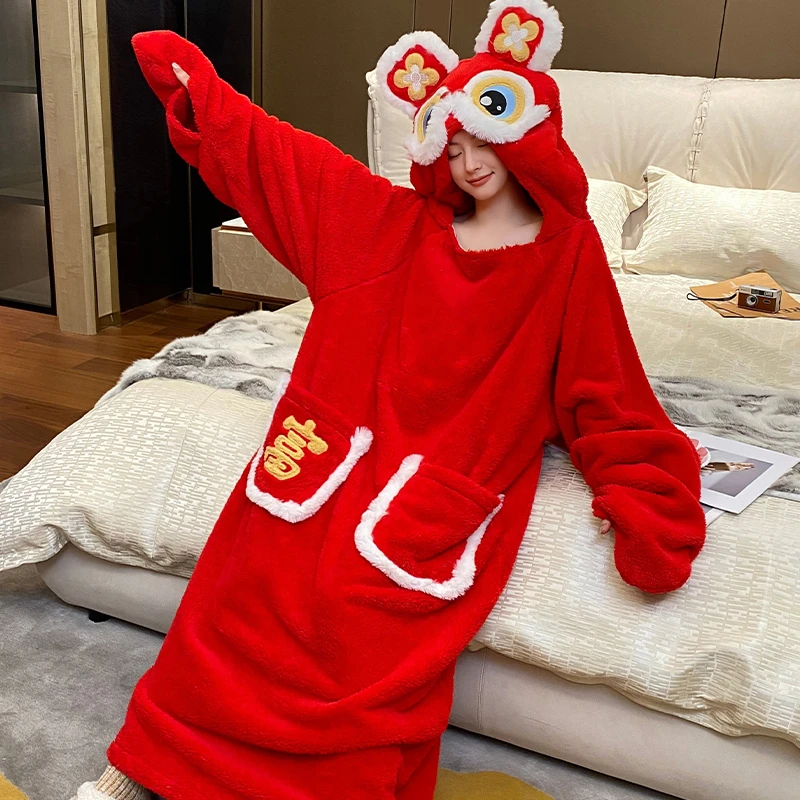 Kigurumis Dragon Night Dress Women Robes Sleepwear Winter Coral velvet Pajama Thicken Hooded Pijama mujer Bathrobe Ropa de mujer
Kigurumis Dragon Night Dress Women Robes Sleepwear Winter Coral velvet Pajama Thicken Hooded Pijama mujer Bathrobe Ropa de mujer
