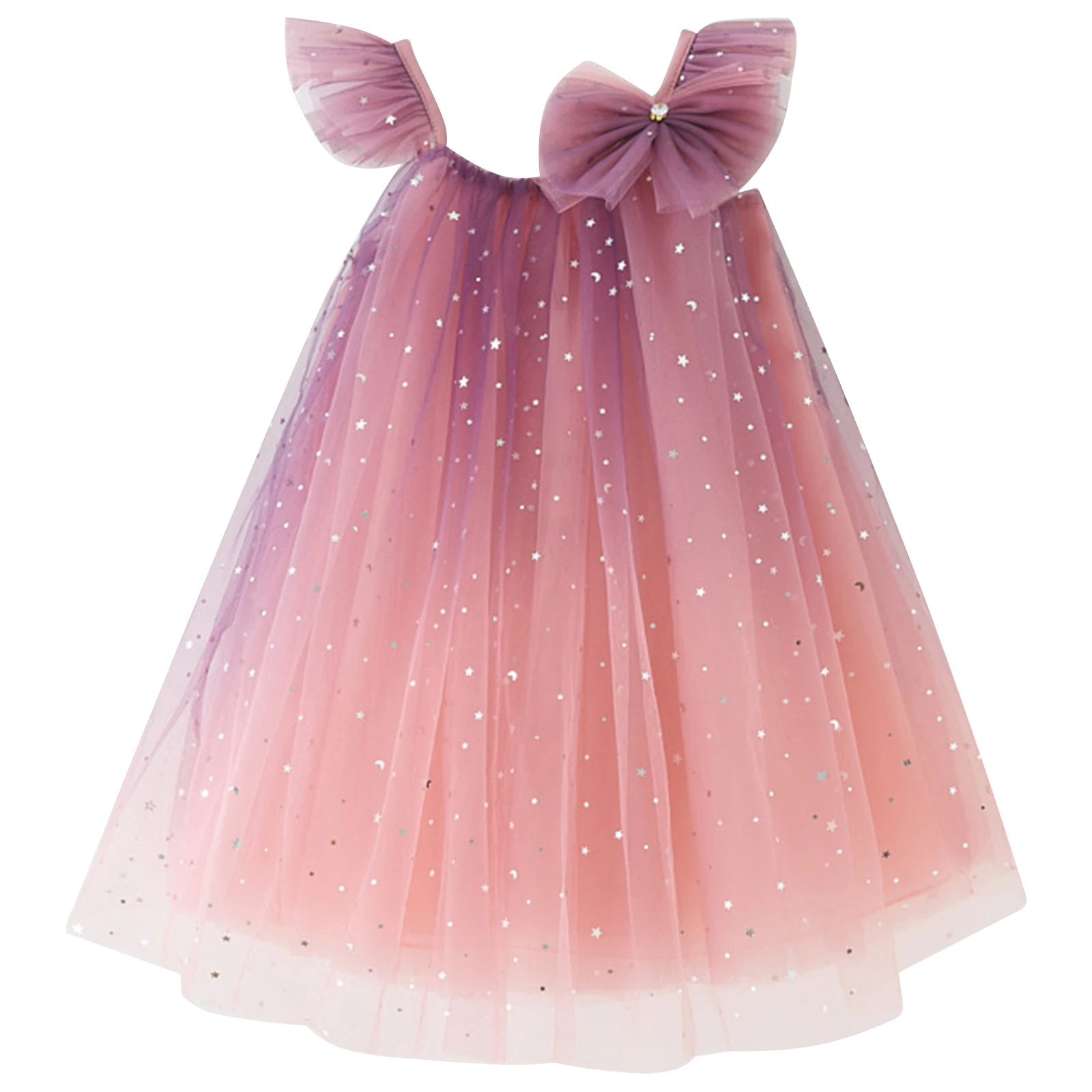 

Summer Toddler Baby Girls Princess Dress Shiny Sequins Tulle Tutu Dress Birthday Party Flower Girls Gradient Colors Sundress