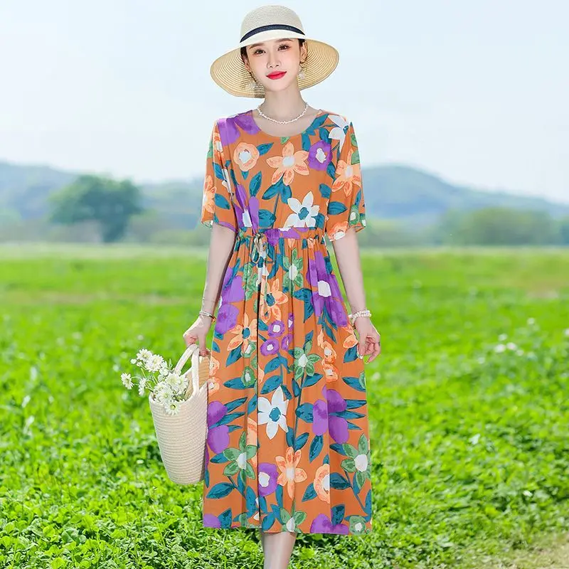 2024 Summer Women New Long Flower Print Dress Female O-neck Casual A-line Vestidos Ladies Short Sleeve Loose Dresses N120
2024 Summer Women New Long Flower Print Dress Female O-neck Casual A-line Vestidos Ladies Short Sleeve Loose Dresses N120