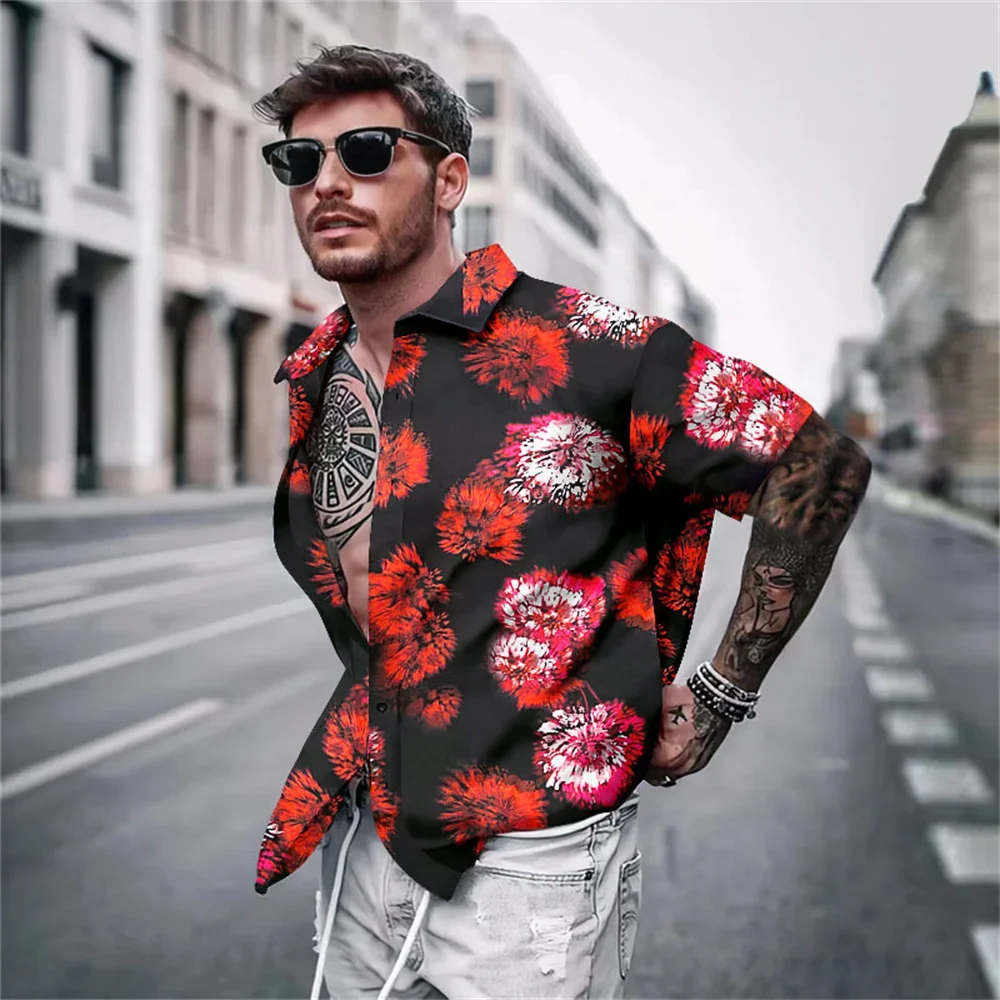 

Новинка лета 2023, Мужская однобортная рубашка с цветочным принтом, отложным воротником и короткими рукавами, модная мужская уличная одежда