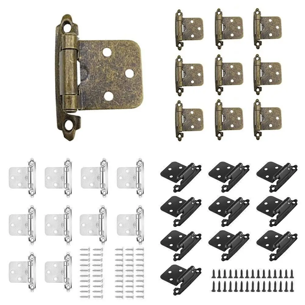 

10pcs Self Closing Overlay Hinges Flush Cabinet Hinge Heavy Duty Cupboard Door Spring Self Closing Hinges Furniture Hardware