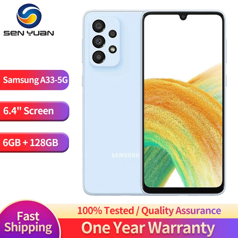 

Original Samsung Galaxy A33 A336B 5G Mobile Phone Dual SIM 6.4'' 6GB RAM 128GB ROM Quad Camera Exynos 1280 Octa Core SmartPhone