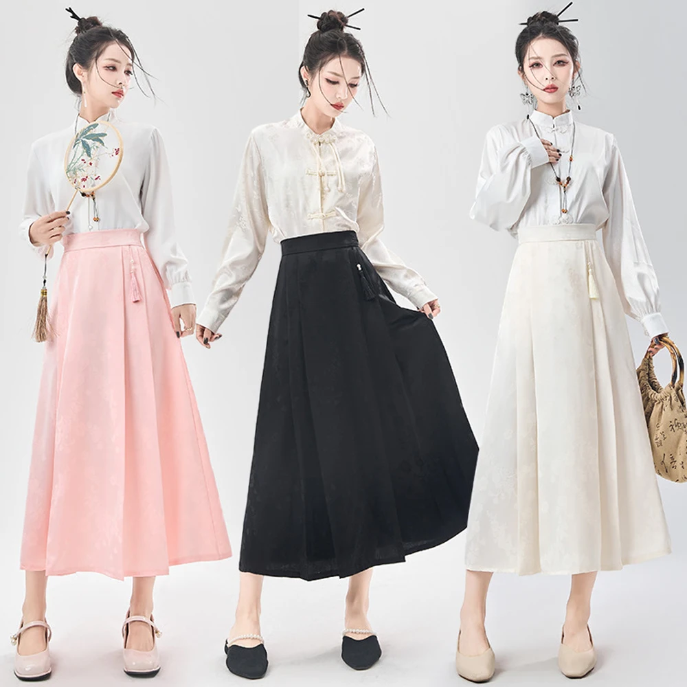 

New Chinese National Wind Jacquard Horseface Skirt Retro Printed Hanfu Skirt Spring and Summer New Tassel Pendant Joker Skirt