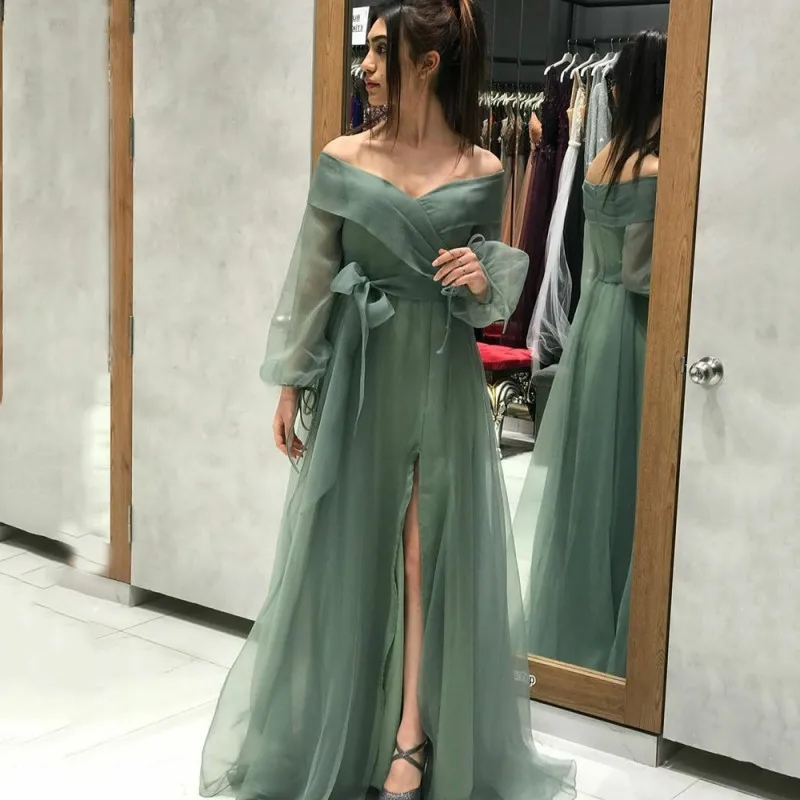 AsaNagi Dark Green Long Sleeves A Line Off The Shoulder Dresses Formal Prom Party Gowns With Side Slit Sashes Women Event Dress
AsaNagi Dark Green Long Sleeves A Line Off The Shoulder Dresses Formal Prom Party Gowns With Side Slit Sashes Women Event Dress