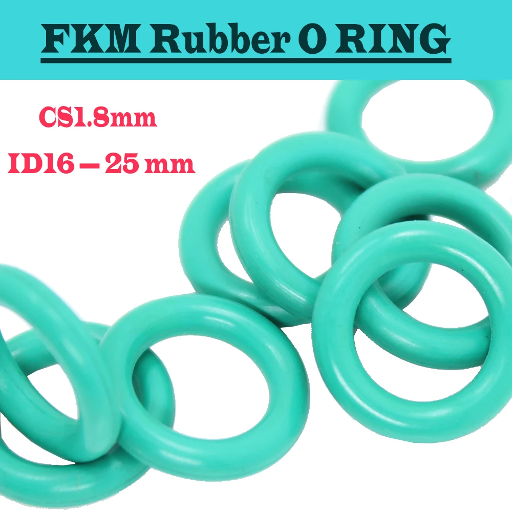 

CS1.8mm FKM Rubber O RING ID 16/17/18/19/20/20.6/21.2/22.4/23.6/24.3/25*1.8 mm 50PC O-Ring Fluorine Gasket Oil seal Green ORing