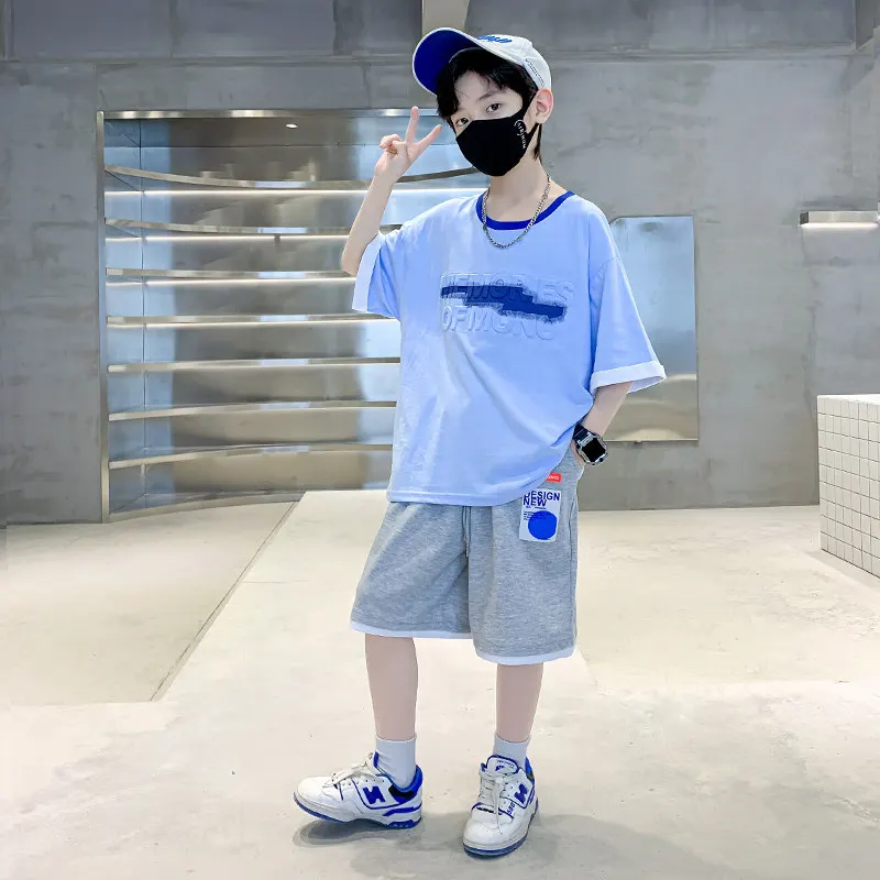 Summer 2023 New Boys Clothing Sets Children Blue Short Sleeve T-shirt + Shorts 2PC Casual Kids Teen Boys Outfits 6 8 10 12 14Yrs 
Summer 2023 New Boys Clothing Sets Children Blue Short Sleeve T-shirt + Shorts 2PC Casual Kids Teen Boys Outfits 6 8 10 12 14Yrs