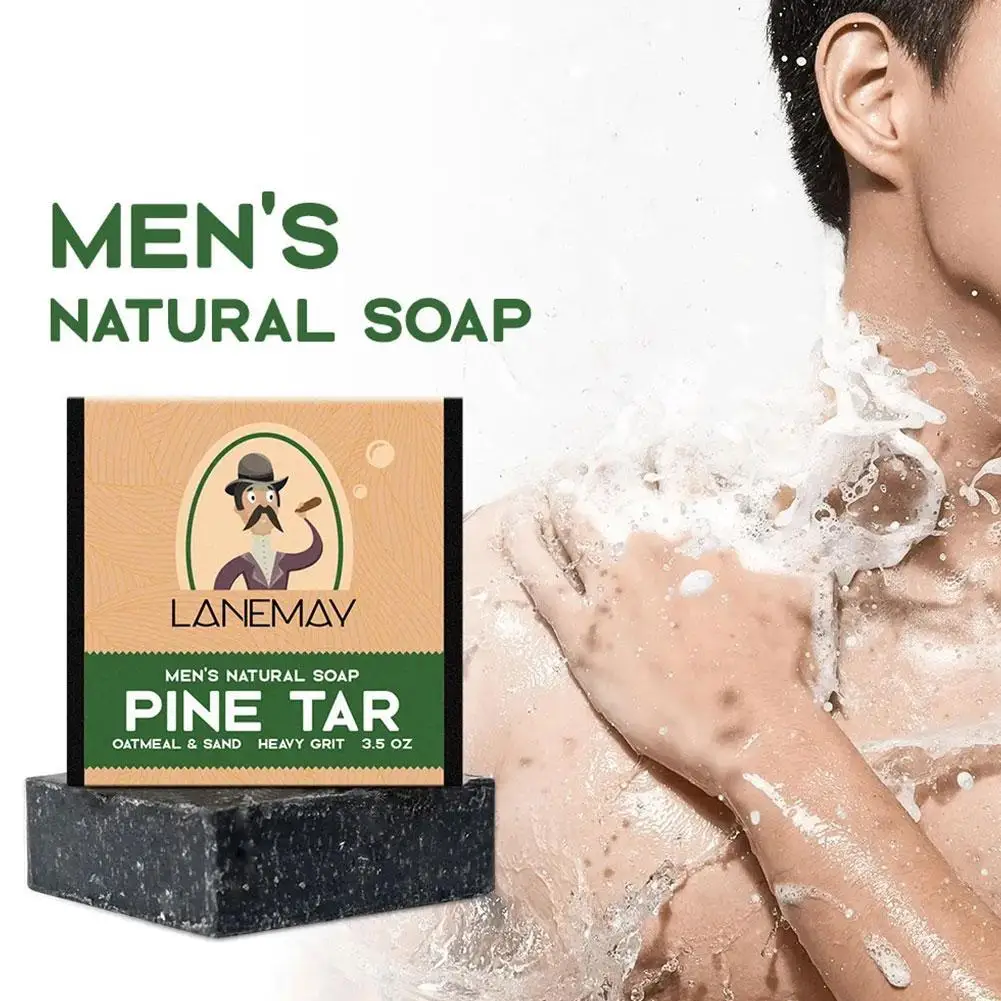 

Natural Mite Removing Soap Acne Dark Spots Removal Skin Handmade Soap Deep Cleansing Pores Remove Dirt For Men Pine Tar Soap
