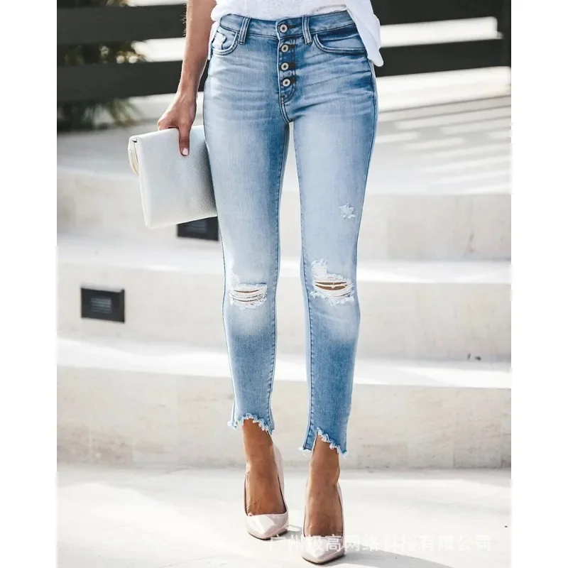 Women Summer Elegant Button High Waist Stretchy Slim Fit Hip Lift Denim Pants Streetwear Y2K Clothes Vintage Ripped Hole Jeans
Women Summer Elegant Button High Waist Stretchy Slim Fit Hip Lift Denim Pants Streetwear Y2K Clothes Vintage Ripped Hole Jeans