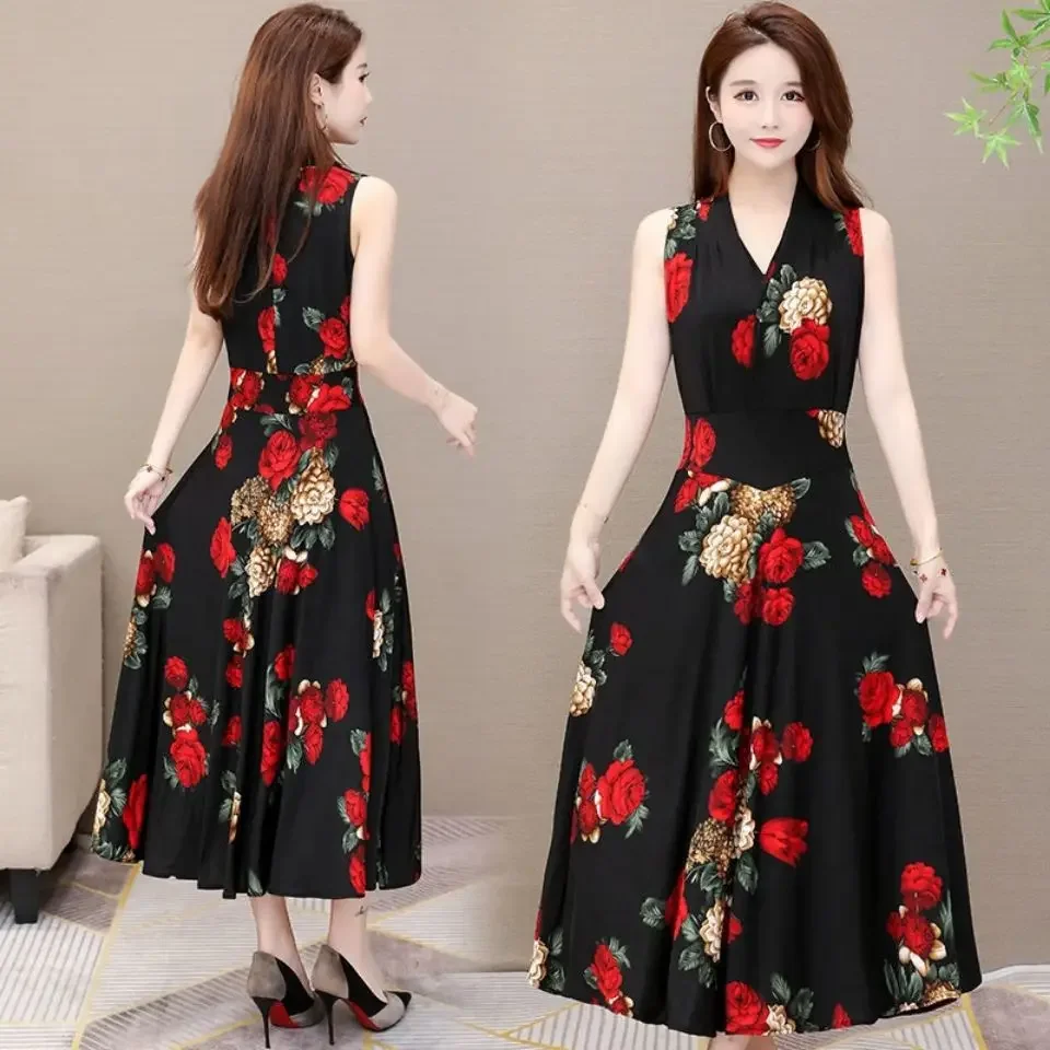 Print Long Beach Dresses Sleeveless Dress Women Summer New Middle-aged Oversized Large Swing Long Skirt
Print Long Beach Dresses Sleeveless Dress Women Summer New Middle-aged Oversized Large Swing Long Skirt