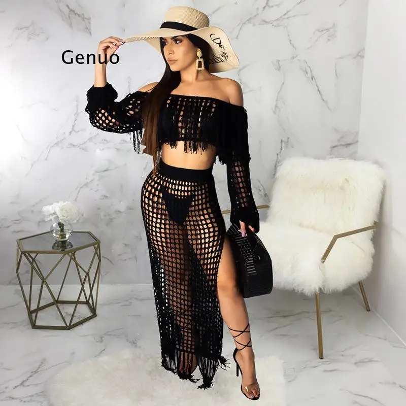 2022 Summer Women Skirt Set Long Sleeve Crop Tops+Long Skirt Set Femme Sexy Mesh See Through Women Beach 2Pcs Two Piece Sets
2022 Summer Women Skirt Set Long Sleeve Crop Tops+Long Skirt Set Femme Sexy Mesh See Through Women Beach 2Pcs Two Piece Sets