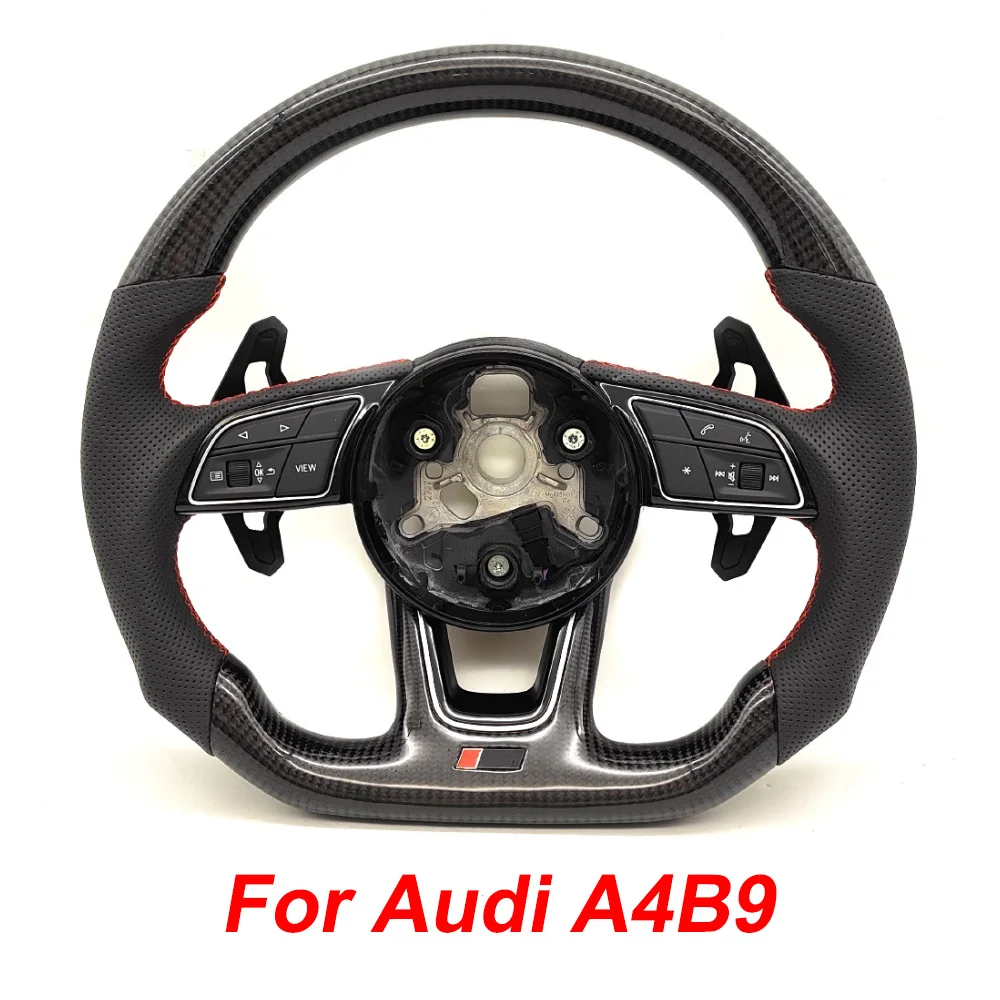 For Audi A4 S4 A4 B9 RS S Perforated red stitching carbon fiber RS logo paddles multifunctional steering wheel
For Audi A4 S4 A4 B9 RS S Perforated red stitching carbon fiber RS logo paddles multifunctional steering wheel