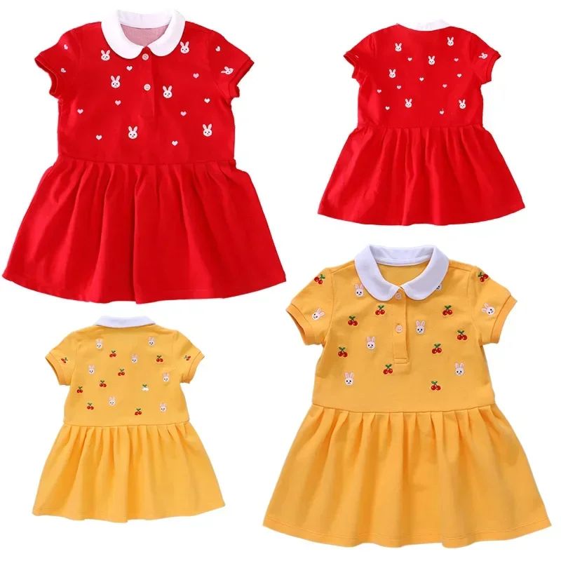 

Детское платье, новинка 2022, хлопковое платье-поло для девочек в японском стиле с милым и удобным мультяшным кроликом и полной вышивкой, летнее платье для девочек