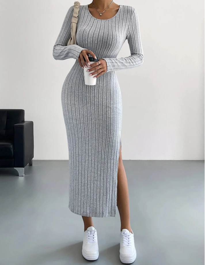 Casual Elegant Women Dresses 2023 Autumn Winter New Long Sleeve Round Neck Split Knit Fashion Slim Long Dress Female Clothing
Casual Elegant Women Dresses 2023 Autumn Winter New Long Sleeve Round Neck Split Knit Fashion Slim Long Dress Female Clothing