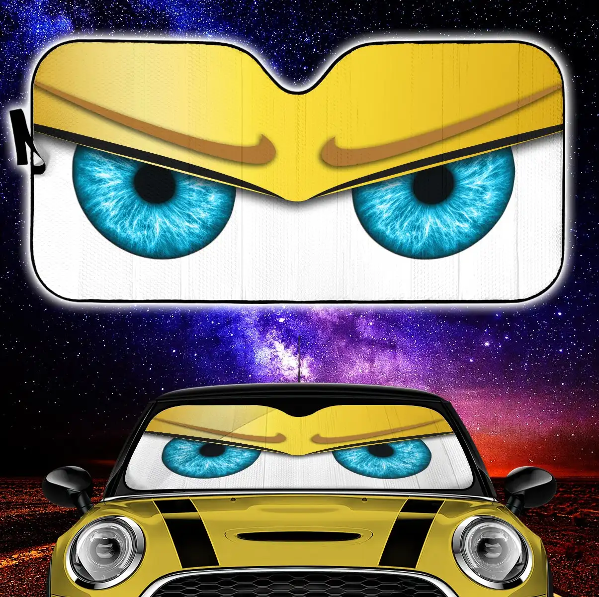 

Yellow Funny Angry Cartoon Eyes Car Auto Sun Shades Windshield Accessories Decor Gift