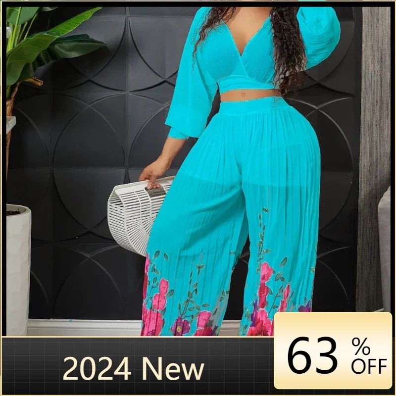 Plus Size 2024 Fashion Set New Women'S V-Neck Bat Sleeves Chiffon Top Folded Wide Leg Pants Two Piece Set Large Women'S Set
Plus Size 2024 Fashion Set New Women'S V-Neck Bat Sleeves Chiffon Top Folded Wide Leg Pants Two Piece Set Large Women'S Set