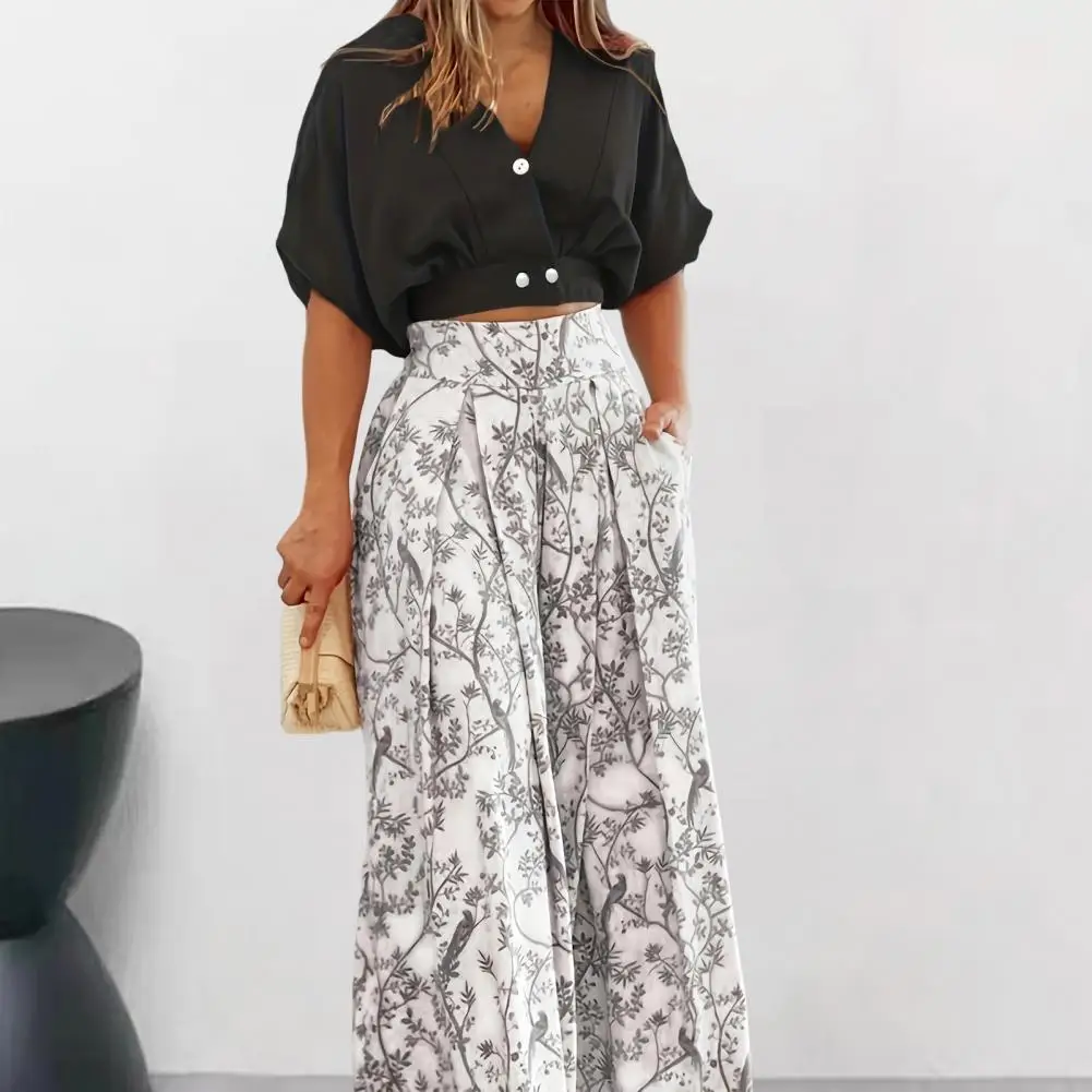 2 Pcs/Set Women Top Pants Set Short Sleeves V Neck Solid Color Crop Top High Waist Wide Leg Straight Print Trousers Lady Blouse
2 Pcs/Set Women Top Pants Set Short Sleeves V Neck Solid Color Crop Top High Waist Wide Leg Straight Print Trousers Lady Blouse