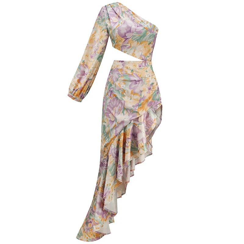 Women Ruffles Maxi Dress Summer Floral Print Slim Fit One Shoulder Cutout High and Low Holiday Party Long Dress
Women Ruffles Maxi Dress Summer Floral Print Slim Fit One Shoulder Cutout High and Low Holiday Party Long Dress