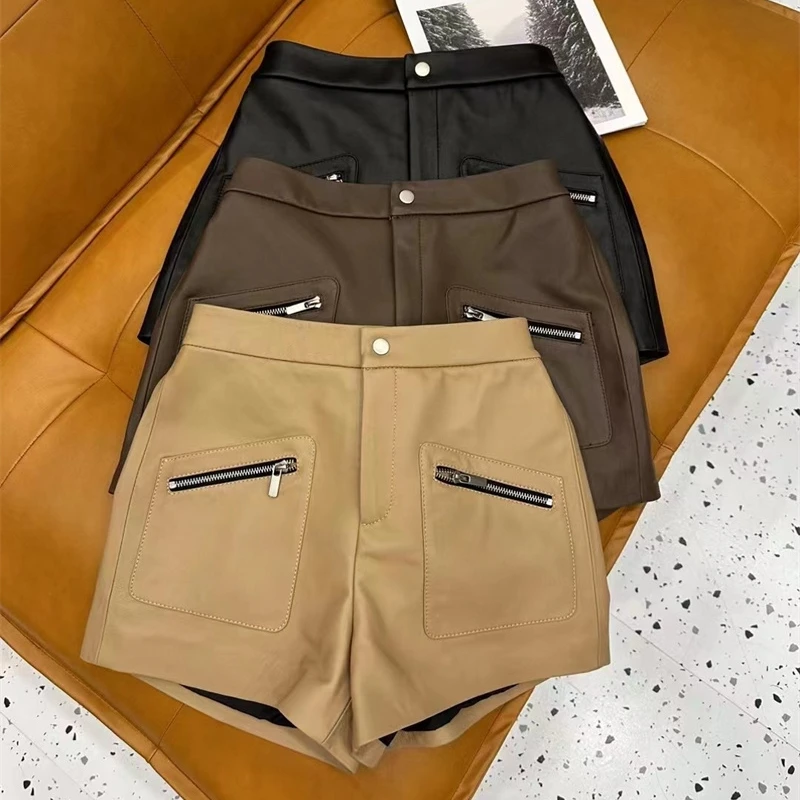 Genuine Leather Women Shorts Autumn and Winter New Arrival Fashion Zipper High-waisted Solid Color Female Shorts sheepskin
Genuine Leather Women Shorts Autumn and Winter New Arrival Fashion Zipper High-waisted Solid Color Female Shorts sheepskin