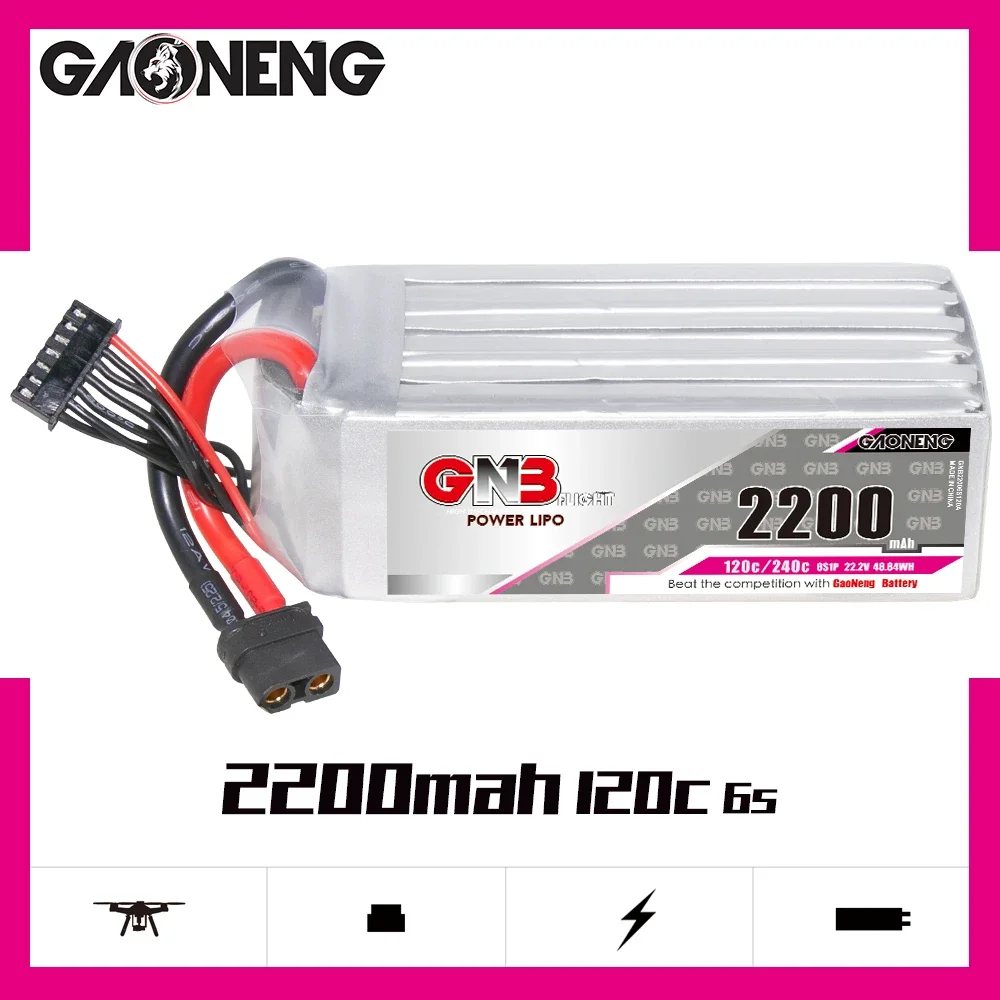 Gaoneng GNB 2200mAh 6S1P 22.2V 120C/240C Lipo Battery With XT60 Plug For FPV Racing Drone RC Quadcopter Helicopter Parts
Gaoneng GNB 2200mAh 6S1P 22.2V 120C/240C Lipo Battery With XT60 Plug For FPV Racing Drone RC Quadcopter Helicopter Parts