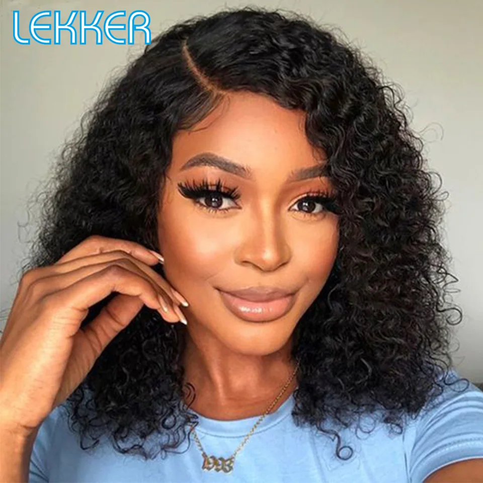 

Lekker Short Kinky Curly Bob 13X6x1 Lace Front Human Hair Wig For Women Brazilian Remy Hair Glueless Right Side Part 14" Wigs