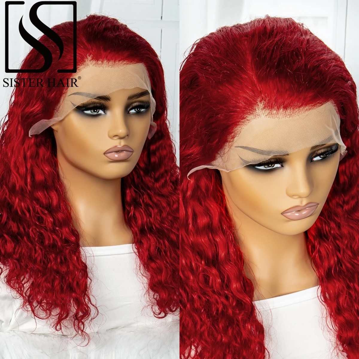 

250% Density Red Color 13x4 Lace Frontal Water Wave Human Hair Wig Short Bob Wigs Lace Front Wigs Brazilian Remy Bob Wigs