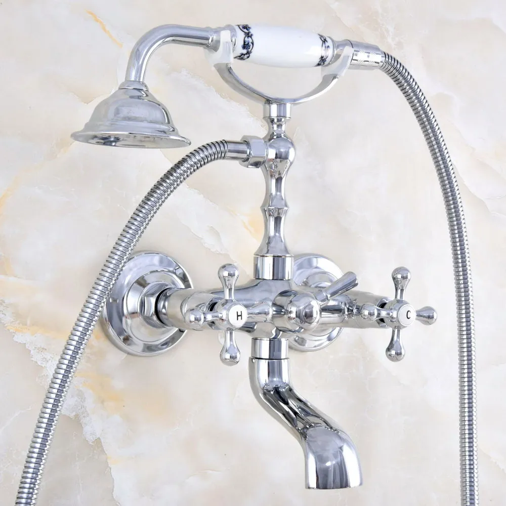Polished Chrome Brass Double Cross Handles Wall Mounted Bathroom Clawfoot Bathtub Tub Faucet Mixer Tap With Hand Shower atf861
Polished Chrome Brass Double Cross Handles Wall Mounted Bathroom Clawfoot Bathtub Tub Faucet Mixer Tap With Hand Shower atf861