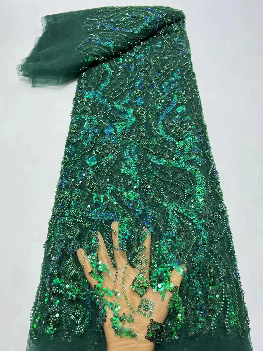 

Роскошная африканская кружевная ткань ручной работы из бисера 2023 Высококачественная французская вышивка нигерийская сетчатая кружевная ткань для шитья Hx