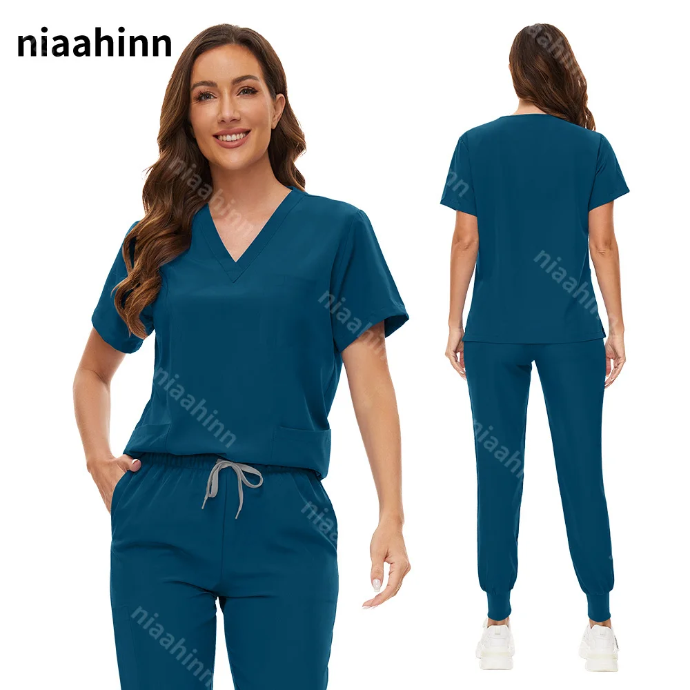 

Hot Sale Anti Wrinkle Washable Soft Fabric Dentist Nurse Scrubs Workwear Hospital Medical Scrub Uniform Women Jogger Scrubs Sets