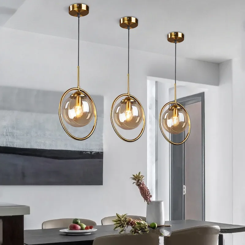 

Modern Nordic Glass Ball Pendant Lights Home Loft Decor Light Fixtures for Dining Room Kitchen Bedroom Ceiling Chandeliers Lamp
