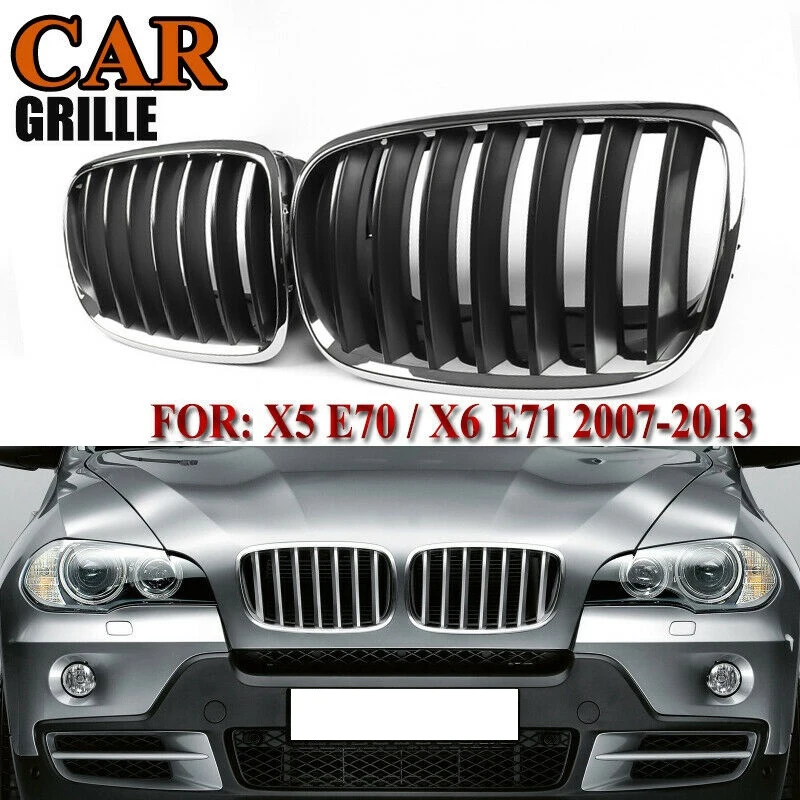 

X5 X6 Grill Black+Chrome Frame Front Bumper Kidney Grille For -BMW X5 E70 X6 E71 2007-2013 51137157687 51137157688