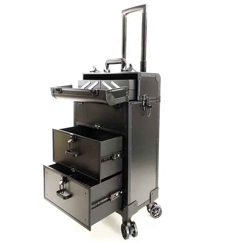 

Makeup Storage Box Beauty Artist Suit Luxury Aluminum Rolling Wheel Barber Toolbox Vintage Manicure Embroidery Trolley