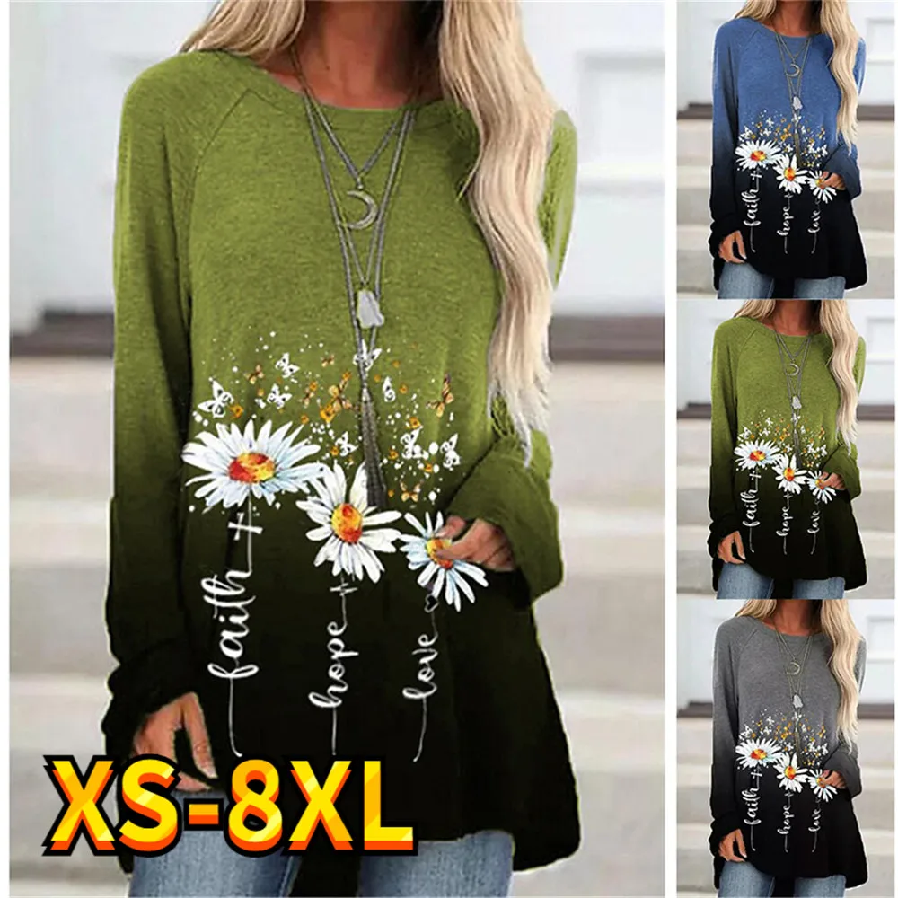 

Women's T shirt Tee Little Daisy Floral Casual Holiday Weekend Floral Painting Long Sleeve Flower Print Round Neck Basic XS-8XL