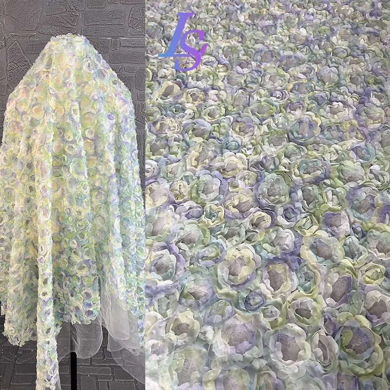 

Сетчатая ткань с цветочной вышивкой, тканевые трехмерные жаккардовые шторы, декорация для сцены, дизайнерская ткань для одежды