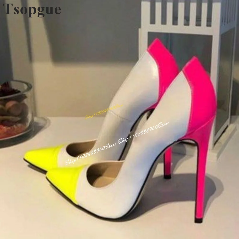 

Mixed Color Splicing Shallow Stylish Pumps Thin High Heel Women Shoes Slip On Pointed Toe 2024 Fashionable Zapatos Para Mujere